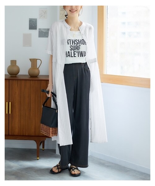 nissen（ニッセン）の「大きいサイズ ウエスト切替綿混シャツワンピース（ワンピース・レディース・オフホワイト系/ピンクベージュ系/ブルー系・L/LL/3L/4L/5L/6L/8L/10L）」の6枚目の写真