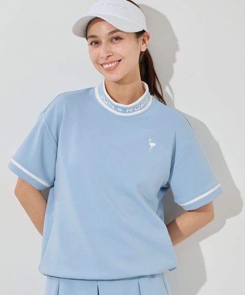 ROPE'（ロペ）の「ダンボールニット5分袖配色プルオーバー/セットアップ対応・UV・接触冷感（Tシャツ/カットソー・レディース・ブラウン/モスグリーン/サックス・L/M/S）」の8枚目の写真