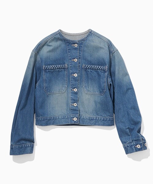 ROPE'（ロペ）の「ノーカラーデニムジャケット(岡山デニム)/セットアップ対応・イージーケア（デニムジャケット・レディース・ネイビー/ブルー系・F）」の6枚目の写真