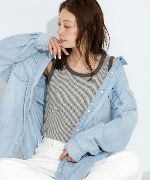 URBAN RESEARCH Sonny Label（アーバンリサーチサニーレーベル）の「フライス/ジャガードタンクトップ（タンクトップ・レディース・JQグレー/オフ/ブラック/JQブラック/レモンベージュ・FREE）」の4枚目の写真