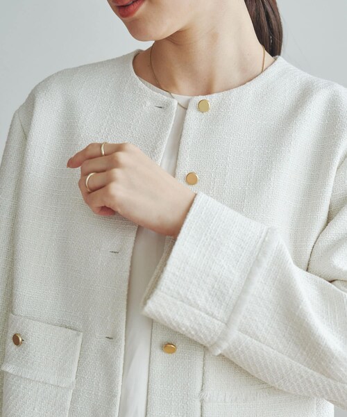 URBAN RESEARCH（アーバンリサーチ）の「ノーカラーツイードジャケット（ノーカラージャケット・レディース・OFF WHITE/BLACK MIX・Free）」の8枚目の写真