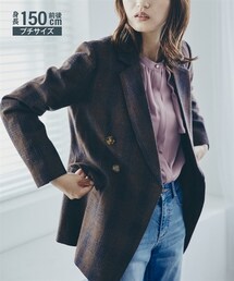 nissen | 小さいサイズ　ロング丈チェック柄ダブルジャケット　低身長さん・小柄女性(テーラードジャケット)