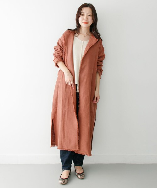 ITEMS URBANRESEARCH（アイテムズ アーバンリサーチ）の「KBF+　ラスティックフリンジコート∴（ノーカラージャケット・レディース・BEG STRIPE/NATURAL/L.BROWN・one）」の5枚目の写真