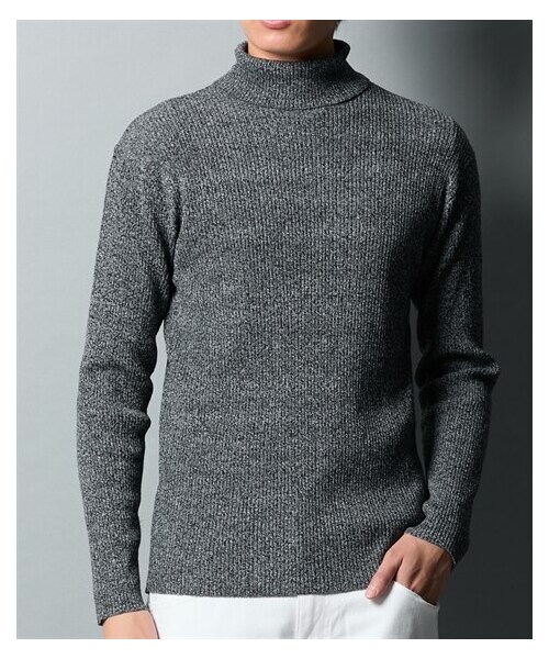 nissen（ニッセン）の「リブ二重臼編タートルネックニット（ニット/セーター・メンズ・オフホワイト/杢ブラック/ブラック・M/L/LL）」の6枚目の写真