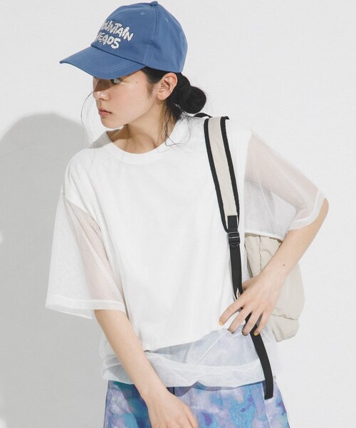 EKAL(エカル)の「『UR TECH ひやサラクール』メッシュレイヤードT-SHIRTS(Tシャツ/カットソー・レディース・ホワイト/グレー/ネイビー/レンガー・One)」の5枚目の写真