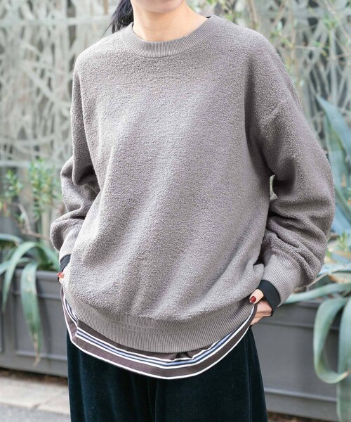 EKAL（エカル）の「パイル編みクルーニット（ニット/セーター・レディース・グレージュ/ネイビー・One）」の4枚目の写真