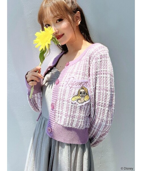 RESEXXY（リゼクシー）の「【ディズニーコレクション】チェックニットカーディガン（カーディガン/ボレロ・レディース・ホワイト/ラベンダー・F）」の4枚目の写真