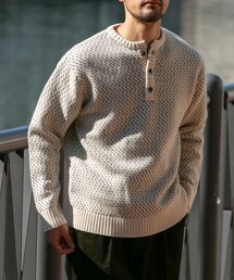 URBAN RESEARCH ROSSO | 『XLサイズあり』バーズアイ柄ヘンリーネックニット(ニット/セーター)