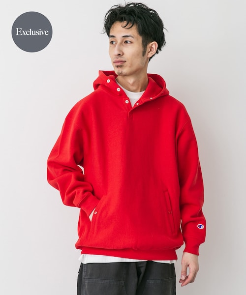 URBAN RESEARCH DOORS（アーバンリサーチドアーズ）の「『別注』Champion×DOORS　RW HALF SNAP PARKA（パーカー・メンズ・シルバーグレー/オフブラック/ブラック/ルビーレッド/ダークネイビー/ブルーグレー/ダークグリーン/クリームイエロー/オートミール/ワイン・M/L/XL）」の10枚目の写真
