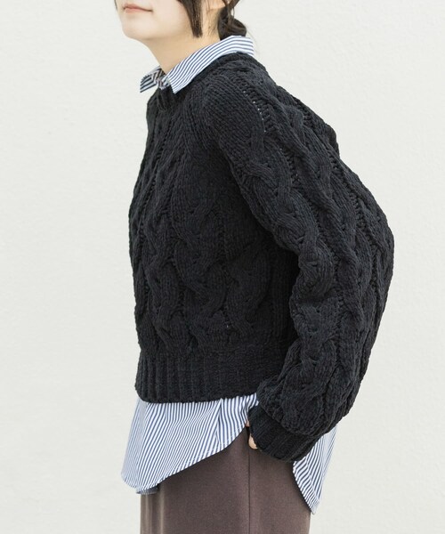 EKAL（エカル）の「ケーブルモールニットプルオーバー（ニット/セーター・レディース・L.ブルー/L.グレー/ブラック・One）」の6枚目の写真