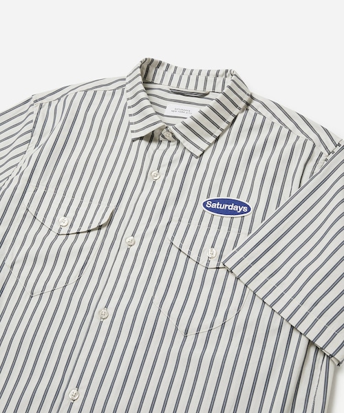 Saturdays NYC(サタデーズ ニューヨークシティ )の「Bruce Striped Work Shirt(シャツ/ブラウス・メンズ・オフホワイト/ダークブラウン・L/M/S/XL)」の11枚目の写真
