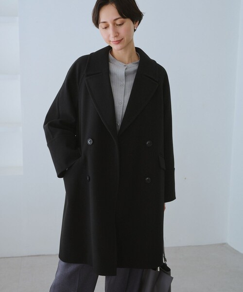 ROPE' PICNIC（ロペピクニック）の「ジャージメルトン無地＆チェックオーバーPコート/一部WEB限定カラー・リンクコーデ（ピーコート・レディース・ブラック/ブラック系/グレー系/ダークブラウン/ベージュ・M/S）」の15枚目の写真