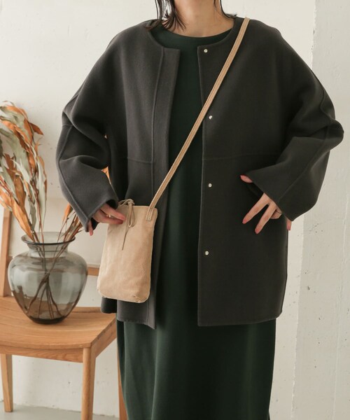 ウールノーカラーミドルコート