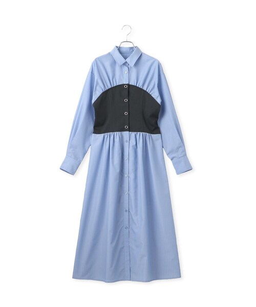 VIS（ビス）の「【洗える】ビスチェドッキングライクワンピース（シャツワンピース・レディース・オフホワイト/サックス・F）」の2枚目の写真