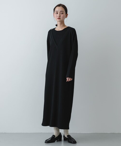 SENSE OF PLACE by URBAN RESEARCH（センスオブプレイスバイアーバンリサーチ）の「レイヤードネックリブワンピース（ワンピース・レディース・OATMEAL/BLACK/CHARCOAL・COMPACT/One）」の6枚目の写真