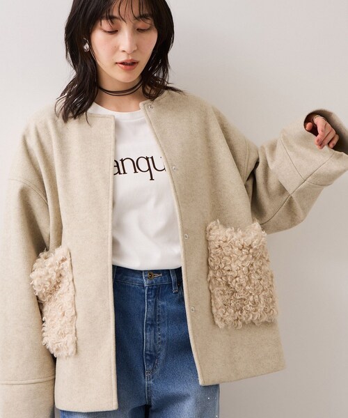 VIS（ビス）の「【WEB限定】ボアポケットノーカラーコート（その他アウター・レディース・チャコール/キナリ/ダークブラウン・F）」の15枚目の写真