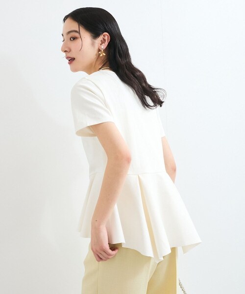 VIS（ビス）の「イレギュラーヘム異素材ドッキングペプラムプルオーバー（Tシャツ/カットソー・レディース・ブラック/オフホワイト/カーキ系・F）」の22枚目の写真