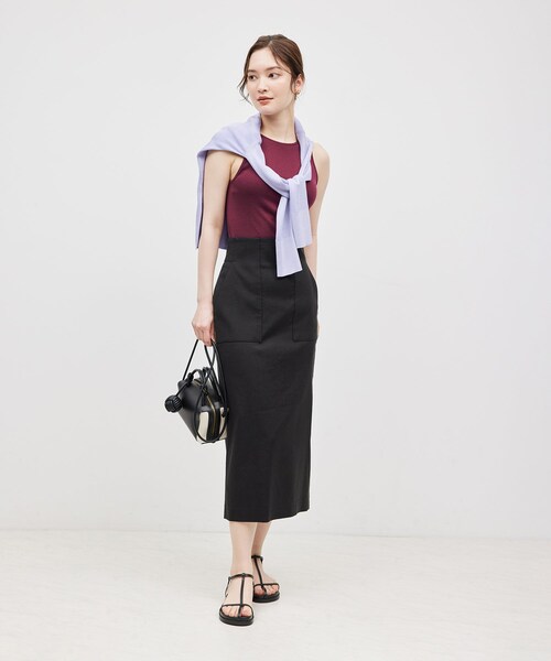 ROPE'（ロペ）の「コットンシルク丸胴フライスカップ付きアメスリタンクトップ（タンクトップ・レディース・ブラック/オフホワイト/ワイン・F）」の5枚目の写真