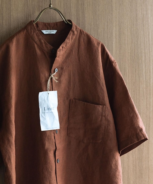 URBAN RESEARCH DOORS（アーバンリサーチドアーズ）の「シルケットリネン バンドカラーショートスリーブシャツ（シャツ/ブラウス・メンズ・ECRU/BROWN/INDIGO/HT CHECK・M/L/XL）」の2枚目の写真