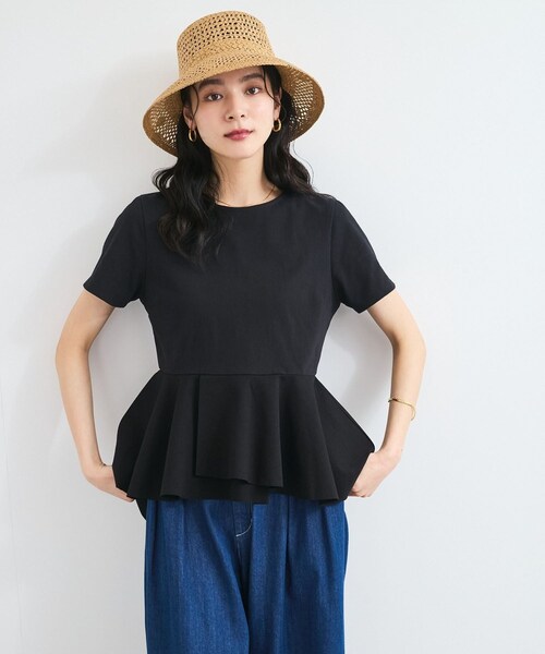 VIS（ビス）の「イレギュラーヘム異素材ドッキングペプラムプルオーバー（Tシャツ/カットソー・レディース・ブラック/オフホワイト/カーキ系・F）」の17枚目の写真