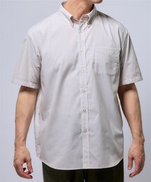 形態安定ストライプ柄ボタンダウン半袖シャツ【大きいサイズ有】　（消臭テープ付）