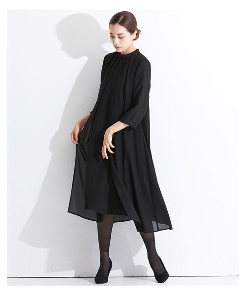 nissen（ニッセン）の「【喪服・礼服】日本製生地使用　洗える防しわ前開きスタンドカラーデザインワンピース＜大きいサイズ有＞〔Callarus〕（フォーマルスーツ/小物・レディース・黒・M/L/LL/3L/4L/5L/S/6L/8L）」の4枚目の写真