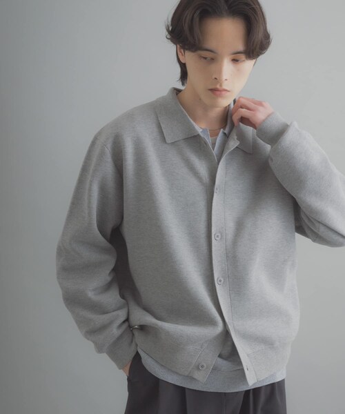 SENSE OF PLACE by URBAN RESEARCH（センスオブプレイスバイアーバンリサーチ）の「『ユニセックス』『洗濯可』スウェットライクポロカーディガン（カーディガン/ボレロ・メンズ・L.GRAY/MINT/NAVY・M/L）」の19枚目の写真