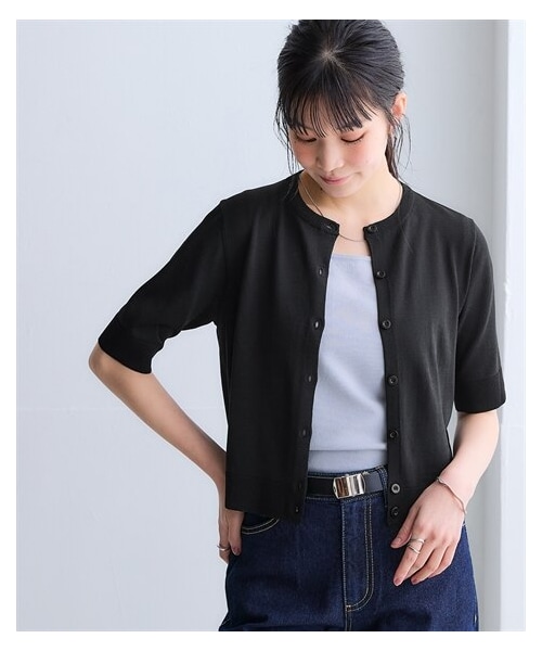 nissen（ニッセン）の「【アイスクリーンプレミアム】クルーネック5分袖ニットカーディガン（持続冷感・接触冷感・毛玉になりにくい・UVカット・洗濯機で洗える・遮熱）＜大きいサイズ有＞（カーディガン/ボレロ・レディース・黒/杢グレー/オフホワイト/スモーキーブルー(終売)/ライムグリーン/ダークグリーン/モカベージュ/ビビットブルー/レモンイエロー/キャメル・S/M/L/LL/3L/4L/5L/6L/8L/10L）」の21枚目の写真