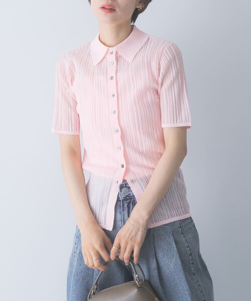 ELENDEEK　SHEER PLEATS KNIT TOP
