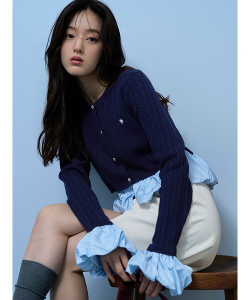 LAGUNAMOON（ラグナムーン）の「【POLO BCSコラボ】バルーンケーブルニットカーディガン（ニット/セーター・レディース・グレー/チャコールグレー/レッド/ネイビー/ブラウン/ミックス/ライトイエロー・F）」の15枚目の写真