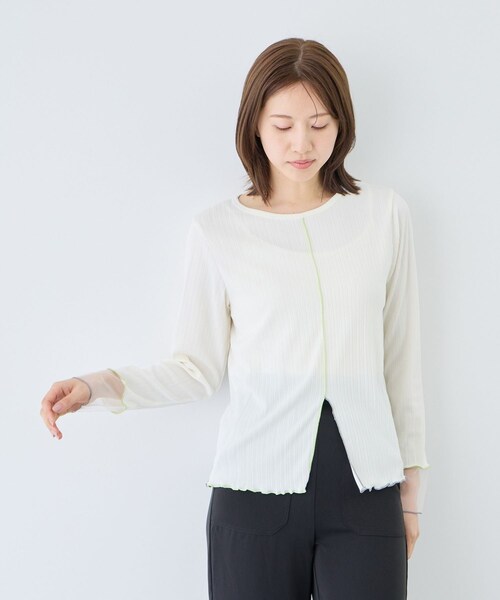Jayro（ジャイロ）の「袖シアーメローカットソー（Tシャツ/カットソー・レディース・ブラック系/ホワイト系/ライトグリーン/ピンク・F）」の20枚目の写真