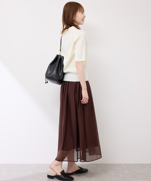 ROPE' PICNIC(ロペピクニック)の「ミニケーブルハーフスリーブニットポロシャツ(ポロシャツ・レディース・キナリ/ダークブラウン/ネイビー/カラシ・38)」の8枚目の写真