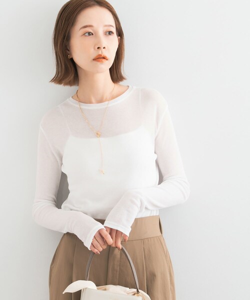 URBAN RESEARCH ROSSO（アーバンリサーチロッソ）の「シアーテレコカットソー（Tシャツ/カットソー・レディース・apricot/off/dark navy・FREE）」の7枚目の写真