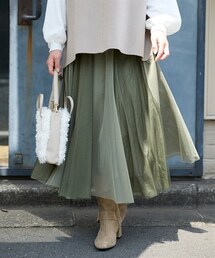 nissen | 大きいサイズ ２色重ねロング丈カラーチュールスカート(スカート)