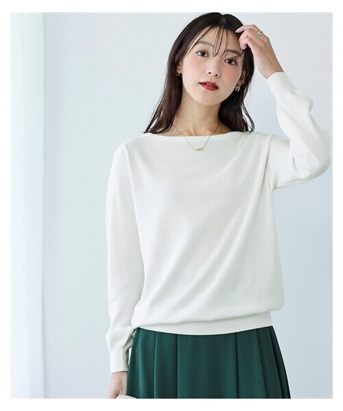 nissen（ニッセン）の「洗えるＵＶカット綿１００％ボートネックニット＜大きいサイズ有＞（ニット/セーター・レディース・黒/杢グレー/オフホワイト/グレージュ/アイスブルー杢/ライムイエロー/モーブグリーン/チャコールグレー杢/パープル/オーキッドピンク/ソフトライム・S/M/L/LL/3L/4L/5L/6L/8L/10L）」の19枚目の写真