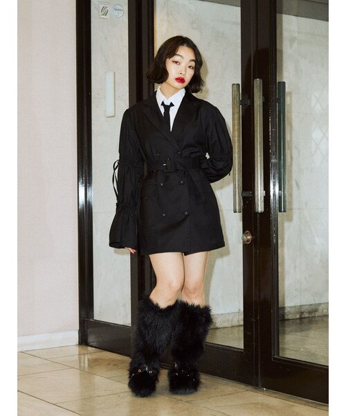 jouetie（ジュエティ）の「スリーブリボンジャケットミニワンピース（ワンピース・レディース・アイボリー/グレー/ベージュ/ピンク/ブラック・M）」の5枚目の写真