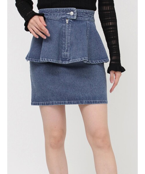 MURUA（ムルーア）の「ペプラムデニムミニスカート【セットアップ着用可】（デニムスカート・レディース・ブラック/ピンク/ブルー・1/2）」の7枚目の写真