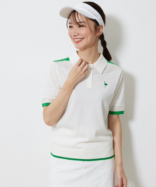 ROPE'(ロペ)の「ハーフスリーブニットポロ襟プルオーバー(ニット/セーター・レディース・ブラック/ホワイト系/イエロー・L/M/S)」の2枚目の写真