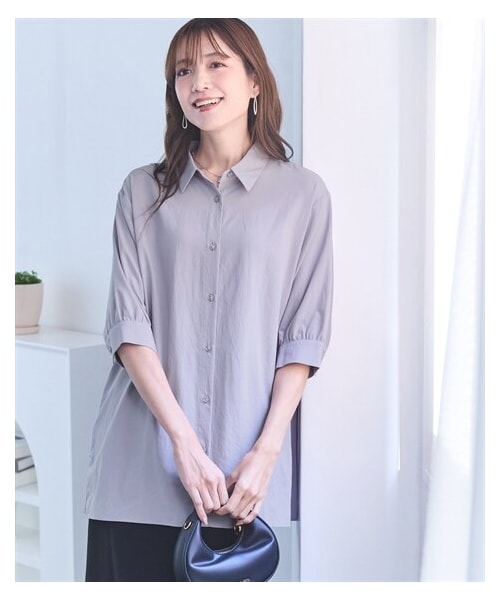 nissen（ニッセン）の「＜大きいサイズ＞【ドライワッシャー】後プリーツシャツチュニック（吸汗速乾）（チュニック・レディース・ライトグリーン/チャコール/ラベンダー・L~LL/3L~4L/5L~6L/8L/10L）」の3枚目の写真