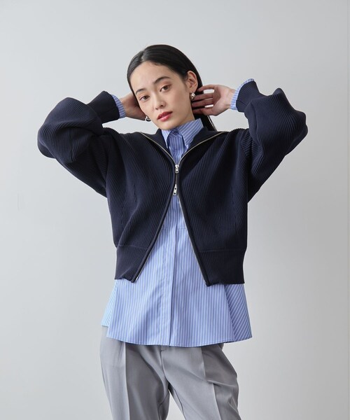 VIS（ビス）の「Wジップハイネックニットカーディガン（カーディガン/ボレロ・レディース・ライトグレー/ネイビー/レッド系・F）」の11枚目の写真