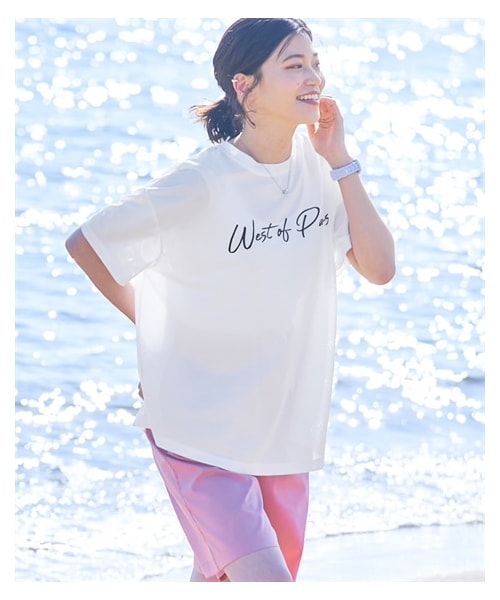 nissen（ニッセン）の「大きいサイズ【水陸両用】オーバーサイズメッシュプリントTシャツ（Tシャツ/カットソー・レディース・黒/オフホワイト/フォレストグリーン/サマーイエロー・L/LL/3L/4L/5L/6L/8L/10L）」の5枚目の写真