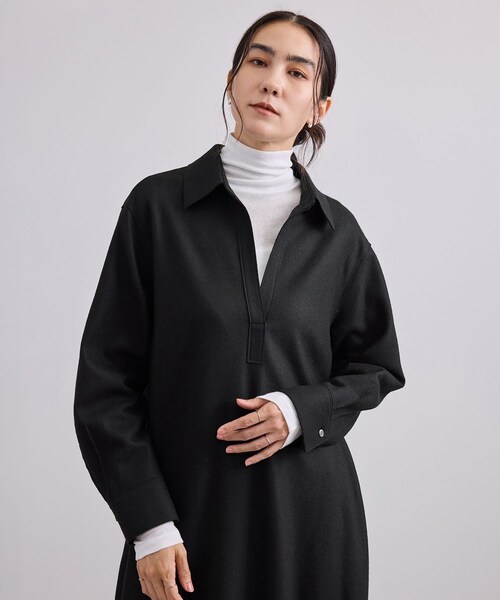 ADAM ET ROPE'(アダムエロペ)の「Super100 ウールスムースシャツワンピース(シャツワンピース・レディース・ブラック/ベージュ・F)」の12枚目の写真