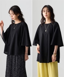 nissen | ゆるシルエット多機能フレアカットジョーゼットブラウス(吸汗速乾・抗菌防臭・接触冷感・UVカット)(選べる2丈)<大きいサイズ有>(シャツ/ブラウス)