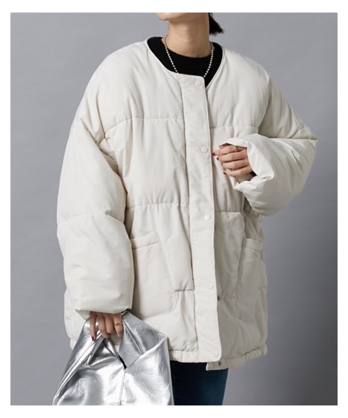 nissen（ニッセン）の「マフラー付ノーカラーフェイクダウンコート（ジャケット/アウター・レディース・アイボリー/ベージュ/ブラック・M）」の4枚目の写真