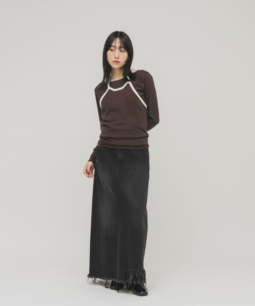 KBF(ケイビーエフ)の「アシメフリンジデニムスカート(デニムスカート・レディース・L.BLUE/BLACK・One)」の10枚目の写真