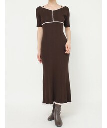MERCURYDUO | バイカラーバックレースアップニットワンピース(ワンピース)
