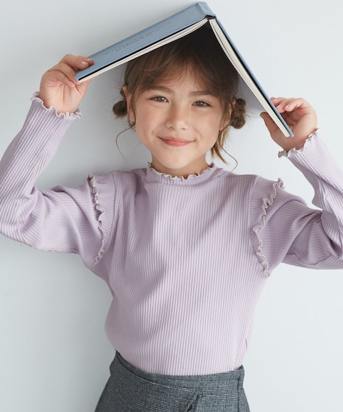 ROPE' PICNIC(ロペピクニック)の「【KIDS/キッズ】プチフリル配色テレコトップス(Tシャツ/カットソー・レディース・ブラック/キナリ/ラベンダー系・L/M/S)」の7枚目の写真