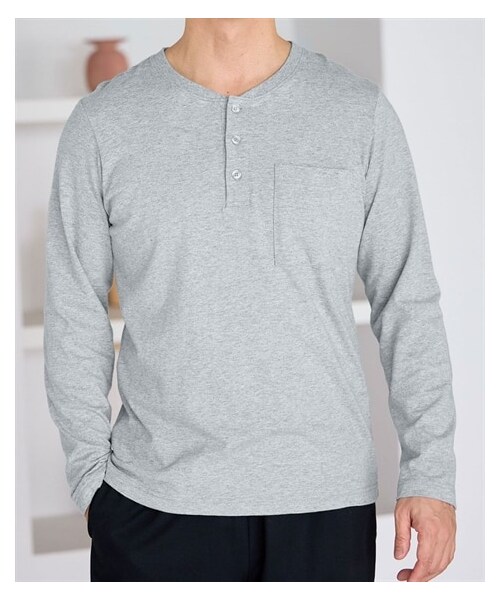 nissen（ニッセン）の「ヘンリーネック長袖Tシャツ（Tシャツ/カットソー・メンズ・オフホワイト/杢グレー/ネイビー/黒・M/L/LL/3L/4L/5L/6L/8L/10L）」の22枚目の写真