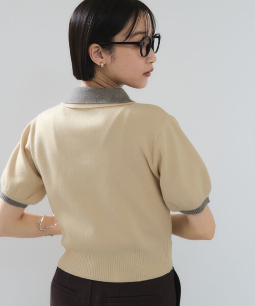 VIS（ビス）の「ダブルカラーポロトップス（ポロシャツ・レディース・チャコール/キナリ/ブラウン・F）」の11枚目の写真