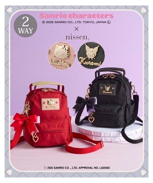 nissen（ニッセン）の「サンリオキャラクターズ　２WAYミニショルダーバッグ（リボンチャーム付）（ショルダーバッグ・メンズ・ハローキティ(レッド)/クロミ(ブラック)・Y）」の2枚目の写真